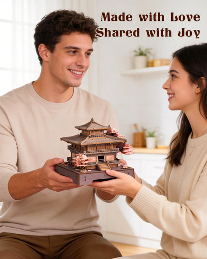 Rolife 3D Wooden Puzzle Sakura Pavilion, DIY Japanese Architecture Model & Miniature House Building Kit for Adults, 235PCS Wood Craft Puzzle, Cherry Blossom Home Decor for Teens and Adults