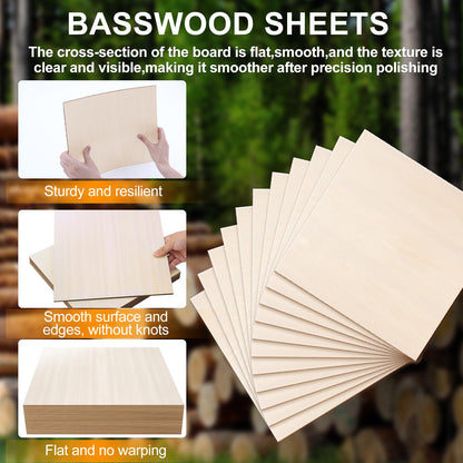 Yalumo Basswood Sheets 12 x 12 x 1/8 Inch, 26 Packs Plywood Sheets Unfinished Wood for Crafts 3mm Thick Basswood for Laser Cutting, DIY Architectural Models, Engraving, Wood Burning, Painting