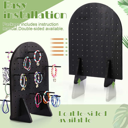 Colingmill 2 Sets Keychain Display Stand Wooden Pegboard Display Stand with 25 Pcs Dowel Rods Oval Bracelet Organizer Holder for Jewelry, Craft Shows, Necklace, Selling, 15.75" x 11.81" (Black)