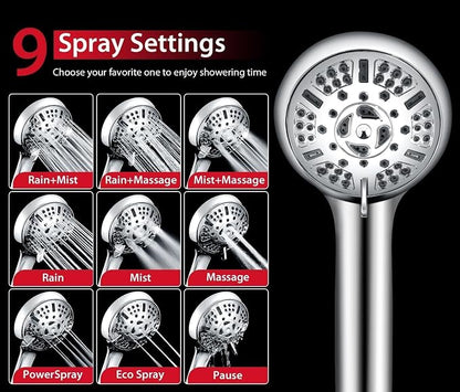 GRICH 2.5GPM Shower Head with Handheld Spray Combo: 2 in 1 Rainfall Shower Heads high pressure & Handheld Shower Head, 9 Spray Modes/Settings Detachable Shower Head with 60 Inch Hose, Chrome Filtered