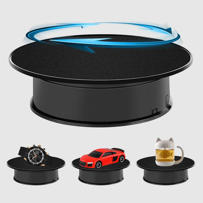 Inovat 8" Ultra-Quiet Motorized Rotating Display Stand for Video Photography Products Display, 360 Degree Black Velvet Rotating Turntable for Jewelry 3D Models (Battery Operated, 10LB LOAD)