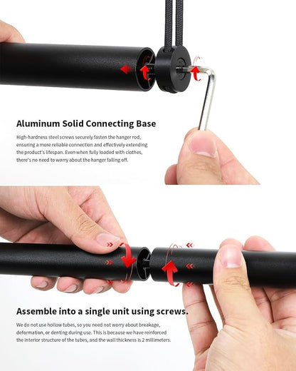 BaiNong Adjustable Closet Hanging Rod Heavy Duty 32'' Black (Black, 32 Inch)