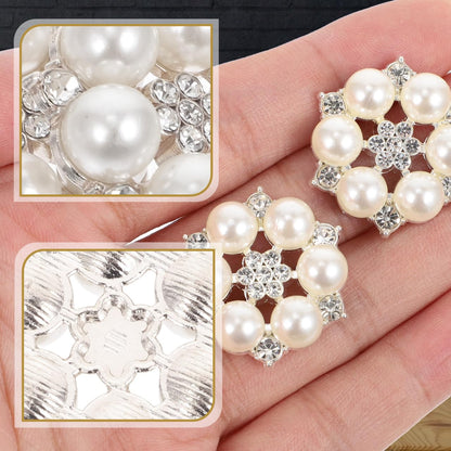 Tofficu 30 Pcs Pearl Rhinestone Flower Embellishments, 1.1 Inch Flatback Faux Pearl Buttons for Crafts, Crystal Glass Diamond Charms for DIY Jewelry Making, Wedding Bouquet, Phone Case Decor