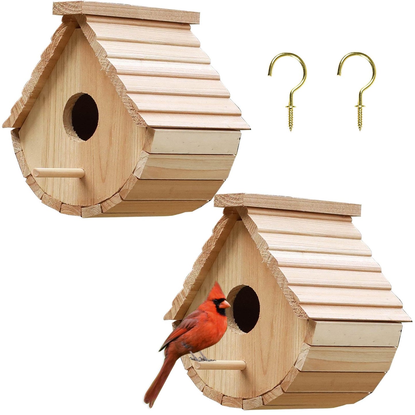 2 Pack Bird House Outside Wooden Birdhouse Set of 2, Hanging Birdhouses for Outdoor, Bluebird, Finch, Cardinals House (2Pcs)