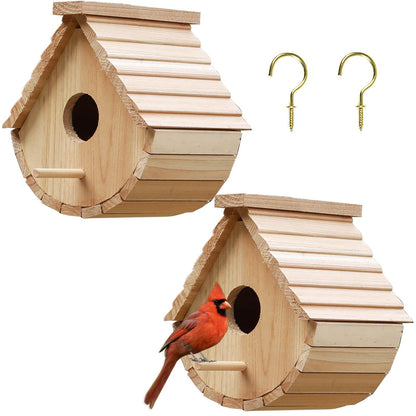 2 Pack Bird House Outside Wooden Birdhouse Set of 2, Hanging Birdhouses for Outdoor, Bluebird, Finch, Cardinals House (2Pcs)