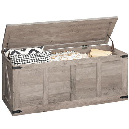 HOOBRO Storage Bench, 47.2”Toy Box Organizer with Safety Hinges, Farmhouse Wooden Storage Chest, for Hallway, Bedroom, Living Room, Greige BG520CW01