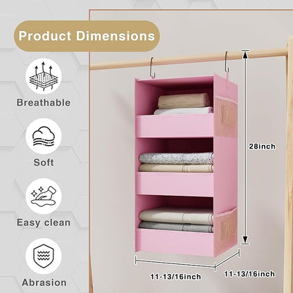 3-Shelf Hanging Closet Organizer and Storage, Foldable Hanging Closet Shelves