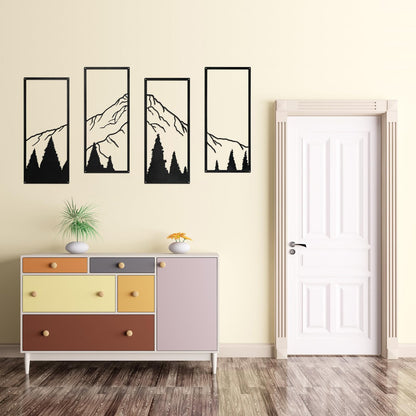 SEISSO 4 Pcs Metal Mountain Wall Art Black Mountain and Forest Wall Decor Line Drawing Metal Wall Sculptures Minimalist Rustic Nature Wall Art Decor for Living Room Office Bedroom Home 17 x 7.5 In