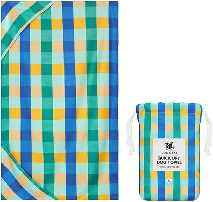 Dock & Bay Pet Towel - Super Absorbent & Quick Drying Dog Towels with Bag - 100% Recycled - Puppy Plaid, Large (120x70cm, 47x27)