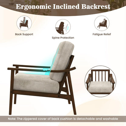 Giantex Mid Century Modern Accent Chair, Max Load 440 LBS Upholstered Living Room Chair with Rubber Wood Armrests & Legs, Removable Back Cushion, Comfy Reading Arm Chair for Living Room, Bedroom