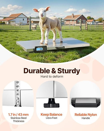 VEVOR 1100Lbs x 0.2Lbs Digital Livestock Scale Large Pet Vet Scale Stainless Steel Platform Electronic Postal Shipping Scale Heavy Duty Large Dog Hog Sheep Goat Pig Sheep Scal