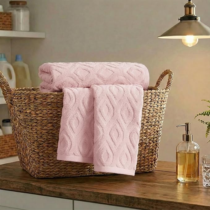 Artoid Mode 1 Pc Pink 3D Diamond Grid Jacquard Hand Towels