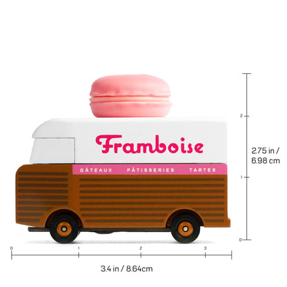 CANDYCAR® Wooden Food Truck Collection - Framboise Macaron Van, Premium Handcrafted Beech Wood Toy Car