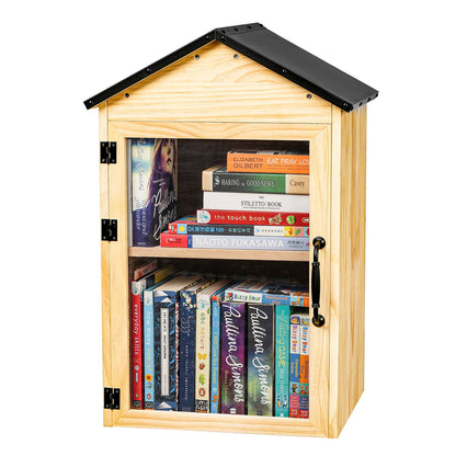Little Library Box Outdoor, 2-Tier Little Library for Neighborhoods Community School, Weatherproof Solid Wood with Adjustable Shelf & Rust-Proof Hinges, Sharing books, Literature and Newspapers