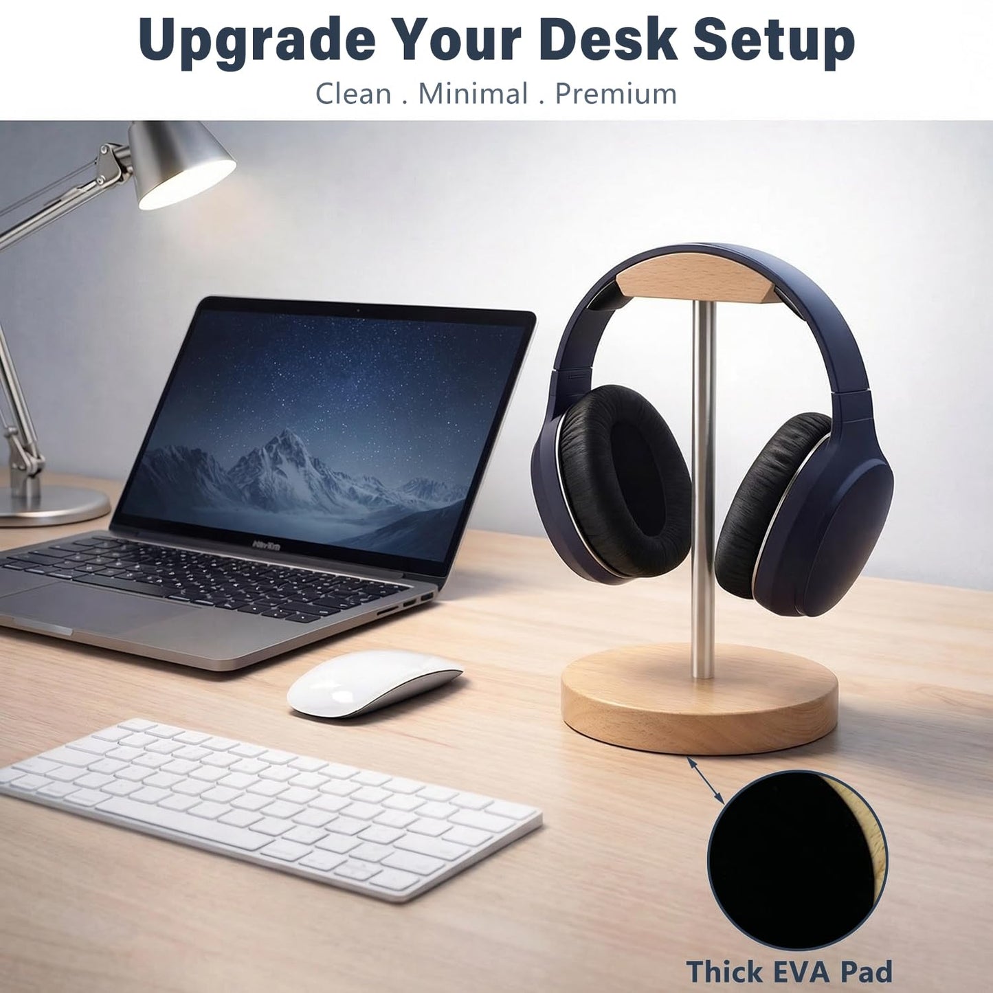 MTKITDER Wood & Metal Headphone Stand, Desktop Headset Holder with Stable Non-Slip Bamboo Base, Universal Headphone Hanger for Gaming Headsets, Office Desk, Home, Gift