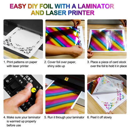 Briartw Toner Reactive Foil by Laser Printer and Laminator,6 Roll 16.4ft X 7.6inch Holographic Gold Transfer Foil Paper Bundle for DIY Craft Embossing Scrapbooking Cards Making