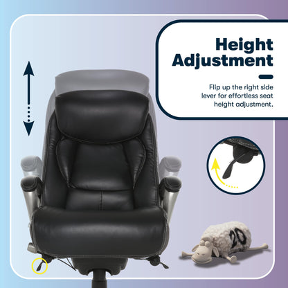 Serta Lautner Executive Home Office Desk Chair, Ergonomic High-Back with Adjustable Lumbar & Body Pillows, SmartLayers and ComfortCoils Technology, Mesh and Bonded Leather, Black/ Gray