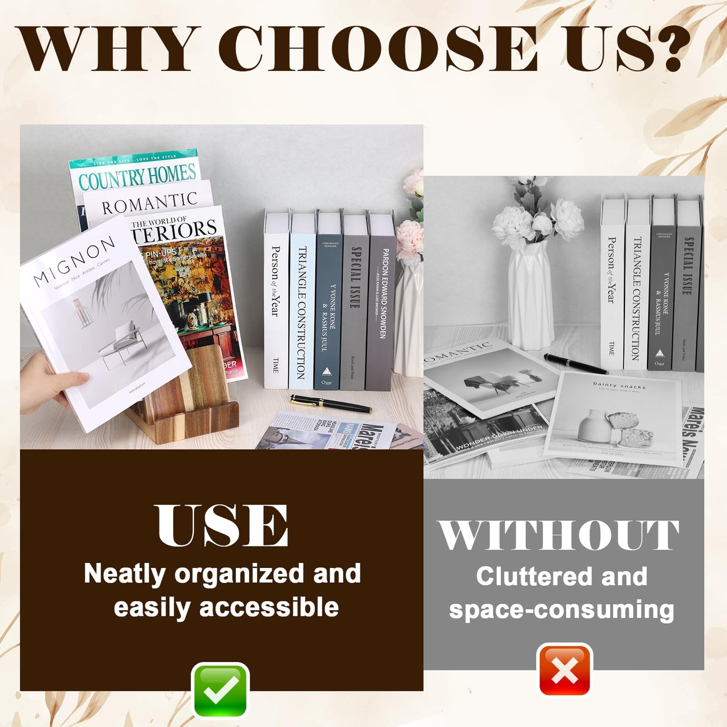 HKSZEH 4 Tier Acacia Wood Brochure Display Stand 6 x 9 inch Brochure Holder Pamphlet Display Stand for 5.5 x 8.5 inch 5 x 7 inch Booklets Menus Postcard Holder Multi Purpose Organizer