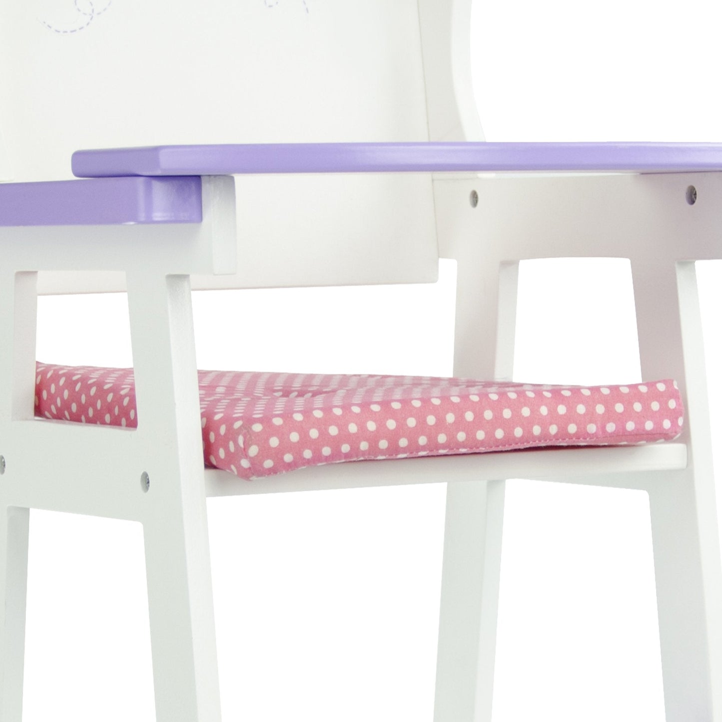 Olivia's Little World Little Princess Baby Dolls High Chair with Fixed Tray and Pink Polka Dot Cushion, White/Purple
