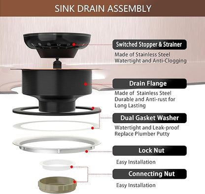 Kitchen Sink Drain Copper 3-1/2 Inch Stainless Steel Kitchen Drain Strainer