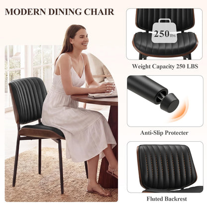 MALOL Leather Dining Chairs Set of 6, Modern Upholstered Dining Room Kitchen Chairs with Metal Legs and Wooden Back Support for Home Dining Room/Restaurant, Black