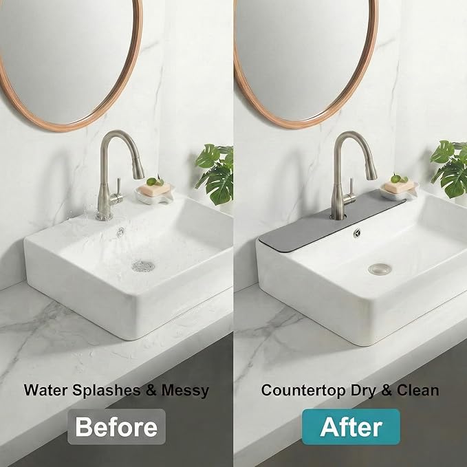 Customizable Kitchen Sink Faucet Mat: 30" Lx5.5 W Splash Guard, Pre-Cut Center