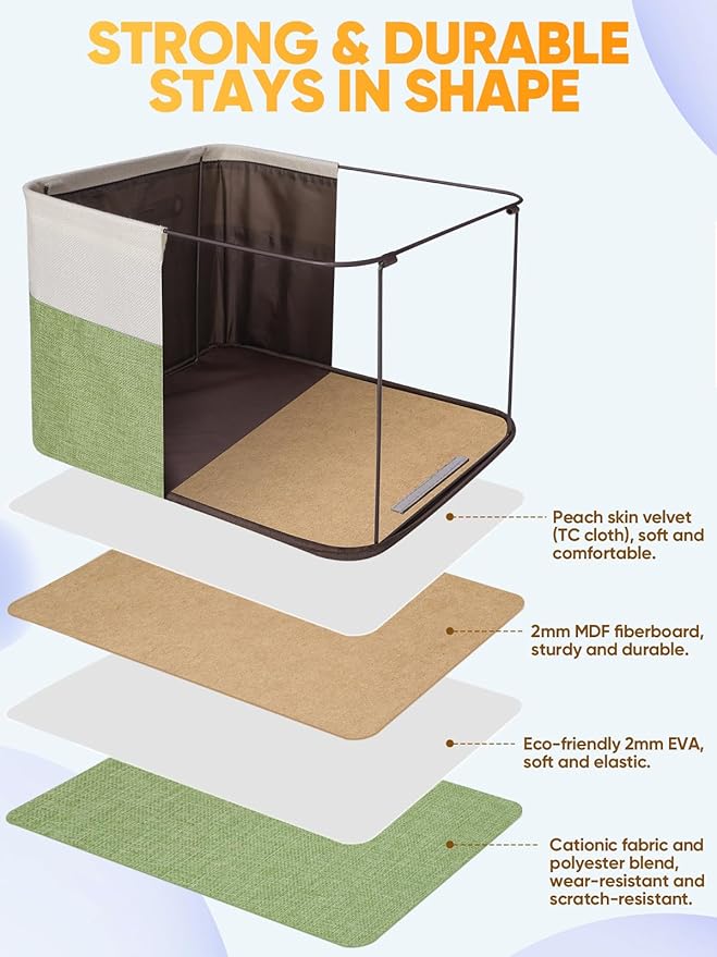 BALEINE 4 Pack Fabric Closet Storage Bins for Shelves, Linen Closet Organizers and Storage, Decorative Baskets for Organizing, Shelf, Clothes, Home, Office (Green, 17''x13''x10.5'')