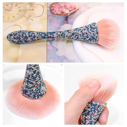 WOKOTO 1pcs Blue Shiny Rhinestone Nail Art Dust Brushes
