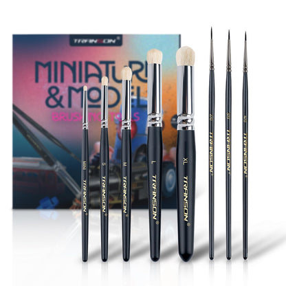 Transon 8pcs Miniature Painting Dry Brush Set with 5 Drybrushes and 3 Small Detail Brushes for Model Making and Miniature Model Painting