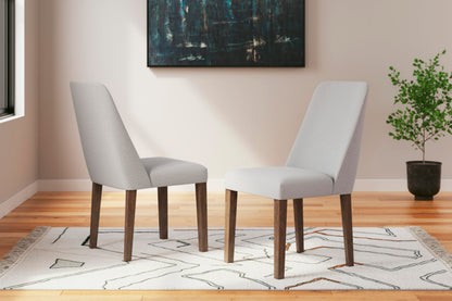 Signature Design by Ashley Lyncott Dining Chairs Set of 2, Mid Century Modern Style, Solid Wood Frame with Light Gray Polyester Upholstery, for Casual Kitchen and Dining Room Spaces, Medium Brown