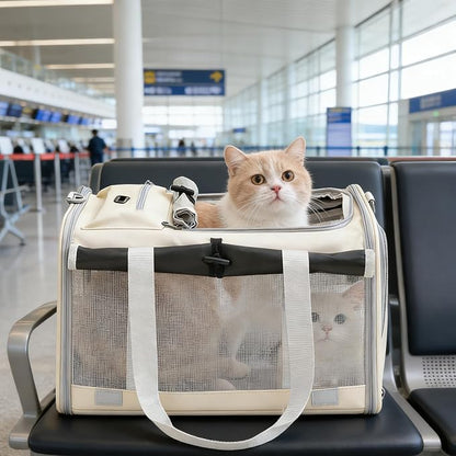 Pet Carrier Bag for Cats & Small Dogs, Airline Approved Travel Cat Carrier with Mesh Windows, Shoulder Strap & Removable Mat, Foldable Design for Home & Outdoor Trips