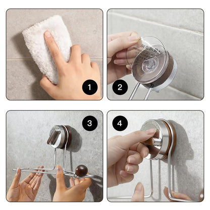 Removable Suction Cup Paper Towel Holder, Suction Towel Holder, Wooden Paper and Stainless Steel Paper Towel Holder for Under Cabinet, Bathroom (2-Pack: 1 Natural Wood Color, 1 Walnut Color)