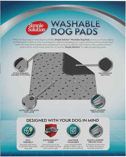 Simple Solution Large Washable Puppy Pad, Reusable Dog Training Pads for Housebreaking and Senior Dogs, Absorbent Waterproof and Odor Control, Travel Supply, 34 x 36 Inches, 2 Count