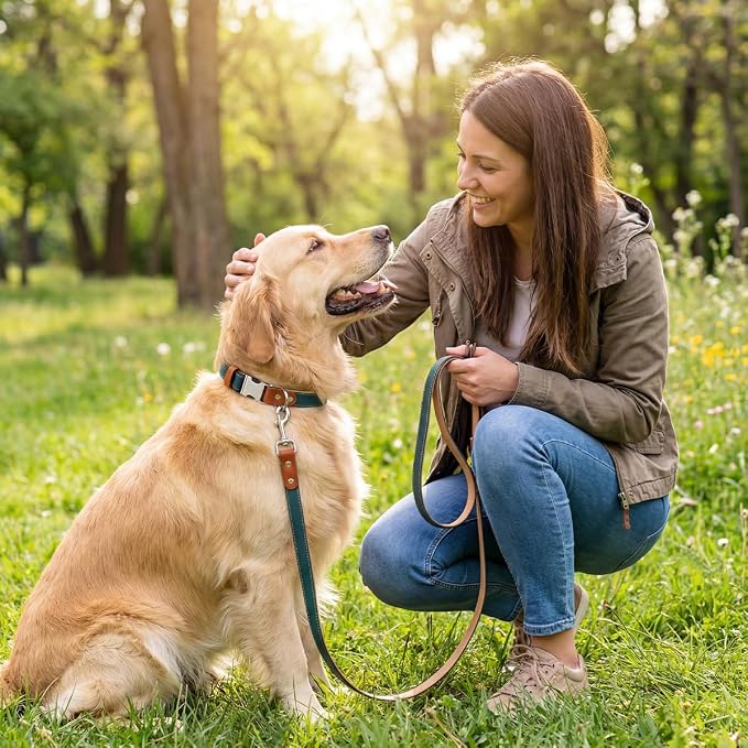 Dog Collar and Leash Set, PU Leather Dog Collar – Adjustable Eco-Friendly with Genuine Leather & Hemp, Soft Breathable Dog Collar Set for Small to Large Dogs (Pink, S（10“-16”）)