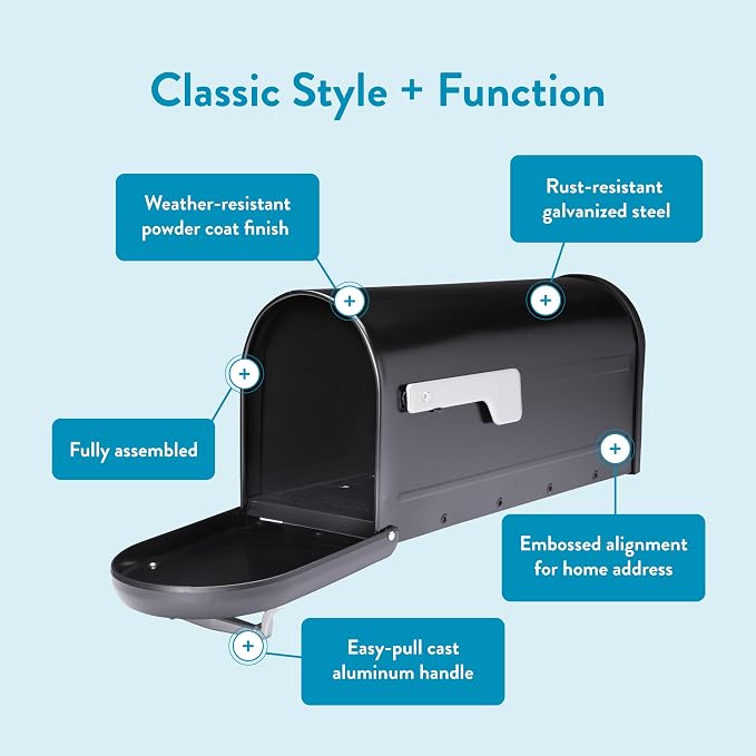 Architectural Mailboxes Chadwick Galvanized Steel Post Mount Mailbox, 8950B-10, Black, Medium Capacity | Galvanized steel build for outside with weather-resistant build and rust-resistant powder-coat finish. USPS approved.