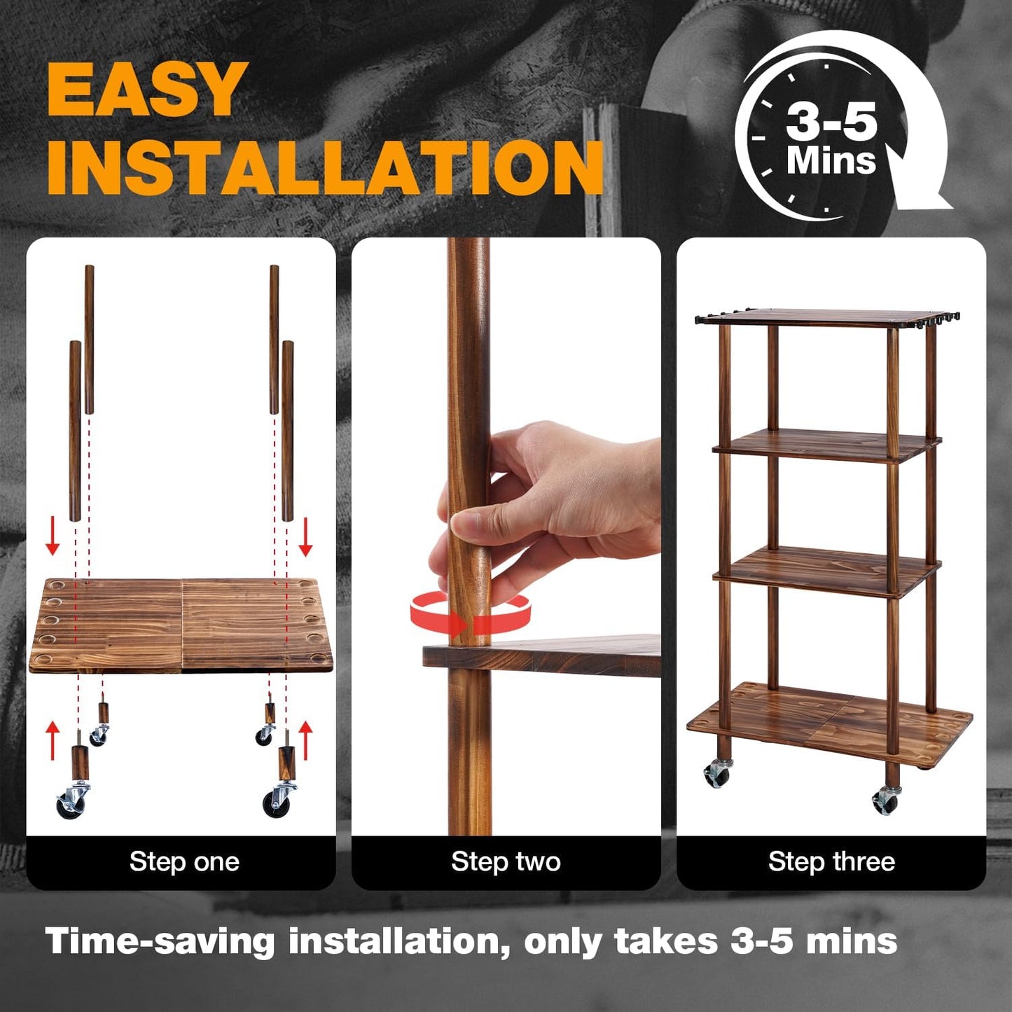 Ghosthorn Fishing Rod Holders Fishing Pole Rack for Garage Hold up to 10 Rods Wooden Fishing Pole Holders Organizer Fishing Rod Rack Fishing Gear Storage Equipment(Carbonization，4 Tier)