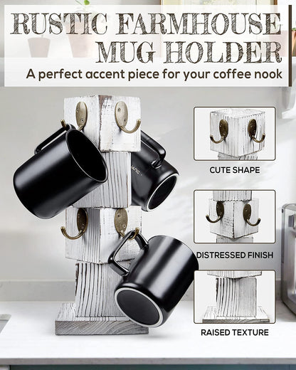 PUERSI Farmhouse Wooden Napkin Holder and Coffee Mug Holder