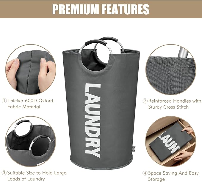 DOKEHOM 90L Large Laundry Basket, Collapsible Laundry Bag, Freestanding Tall