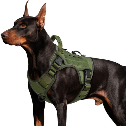 WINGOIN Tactical Dog Harness for Large Dogs, Heavy Duty No Pull Dog Harness with Handle, Adjustable Reflective Military K9 German Shepherd Big Size Dog Vest for Walking, Training, Hunting, Green (L)