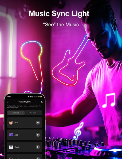 Lucienstar Neon Rope Lights, Smart RGB+IC Neon Light Strip, Voice Control via Alexa, Google Assistant, Flexible Custom DIY LED Strip Lights for Bedroom, Wall Decor, 16.4 ft (2.4G WiFi Only)