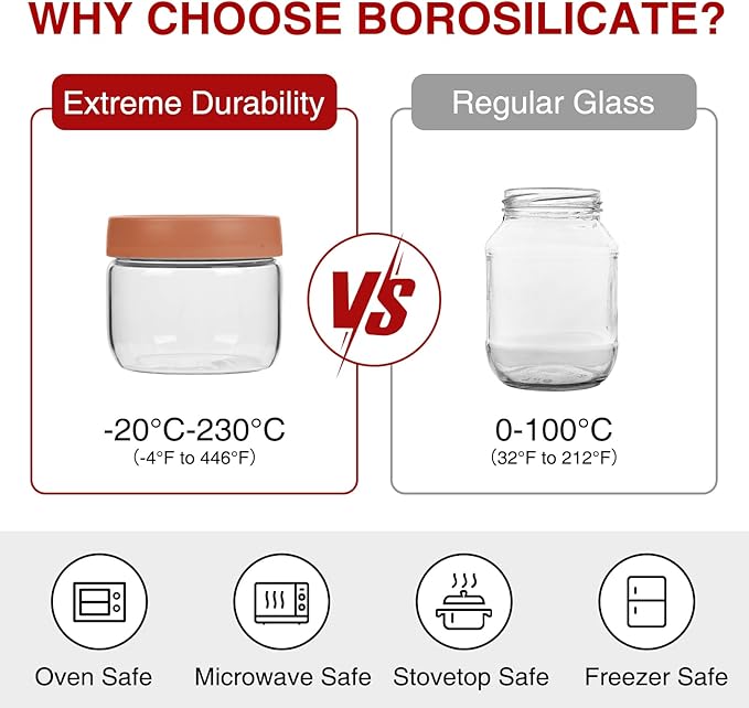 4 Pack 10oz Borosilicate Glass Jars with Lids – Fits 1 Cup Recipes and Toppings – Freezer to Oven Safe (-4°F to 446°F) Meal Prep Containers for Chia Pudding, Overnight Oats, Yogurt