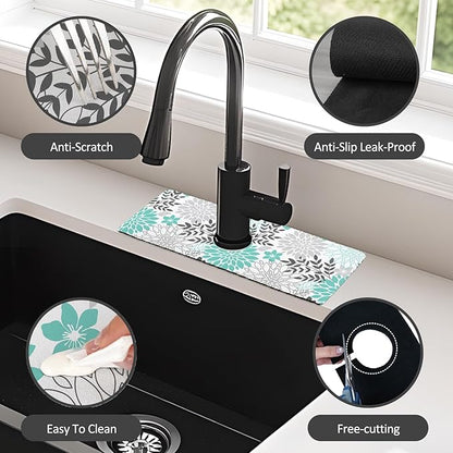 15" X 5.5" Kitchen Sink Splash Guard Faucet Mat Floral Super Absorbent Fast