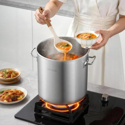 VEVOR Stainless Steel Stock Pot, 21-Quart Stainless Steel Stockpot with Glass Lid, PFOA-Free, PFAS-Free, Compatible with Gas Stoves, Induction Cooktops, Electric Stoves, for Soups, Stews, and Pasta