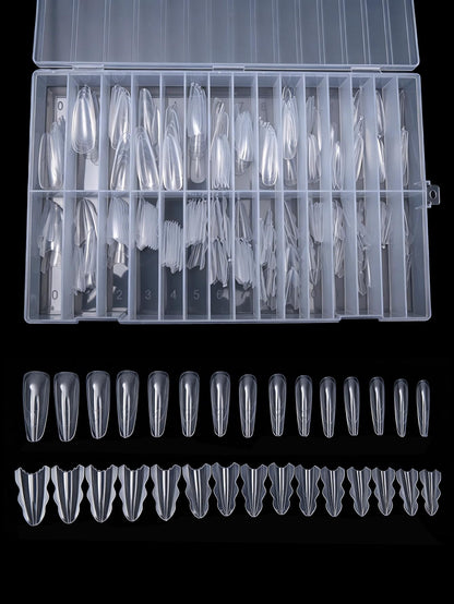 Klimonla Sandwich Dual Nail Forms Professional Sandwich Dual Forms-240Pcs Long Stiletto Nail Mold for Fast Extension,15 Sizes Reusable Salon Manicure Tools (240pcs F50s)