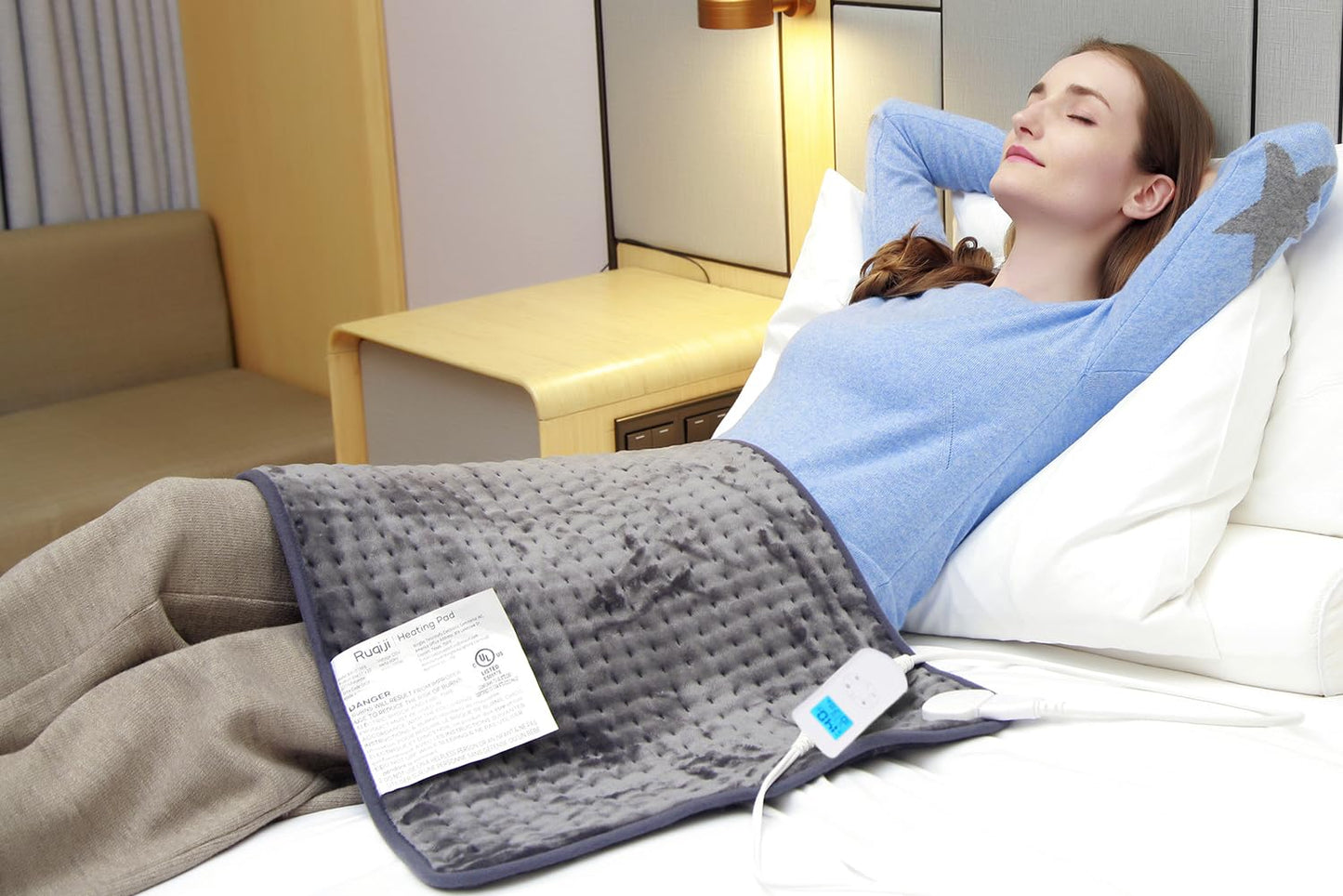 Ruqiji 17''x33'' XXXL King Size Heating Pad with 120 Minutes Auto Shut Off&6 Temperature Settings, Flannel Electric Heating Pad/Pain Relief for Back/Neck/Shoulders/Menstrual Pain/Leg Cramp (Dark Blue)
