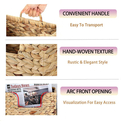 VANEME Hanging Magazine Basket, Woven Wall Magazine Holder Organizer with Handle for Mail, Files, Books - Water Hyacinth Farmhouse Storage Rack for Bathroom, Kitchen, Office
