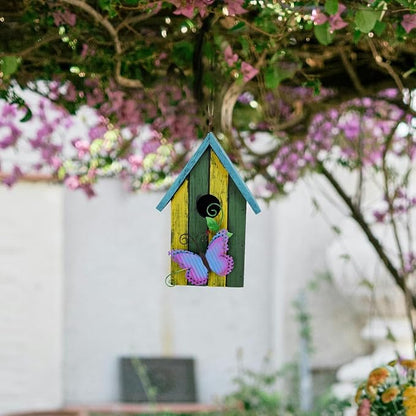 Bird House for Outside Hanging Rustic Wood Bird House Outdoor Garden Patio Hand Painted Decorative Birdhouse for Finch Bluebirds Sparrows Chickadees Cardinal (Butterfly)