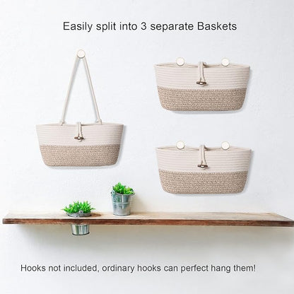 Over the Door Basket Cotton Rope Organizer, 3-Tier Wall Hanging Storage Basket