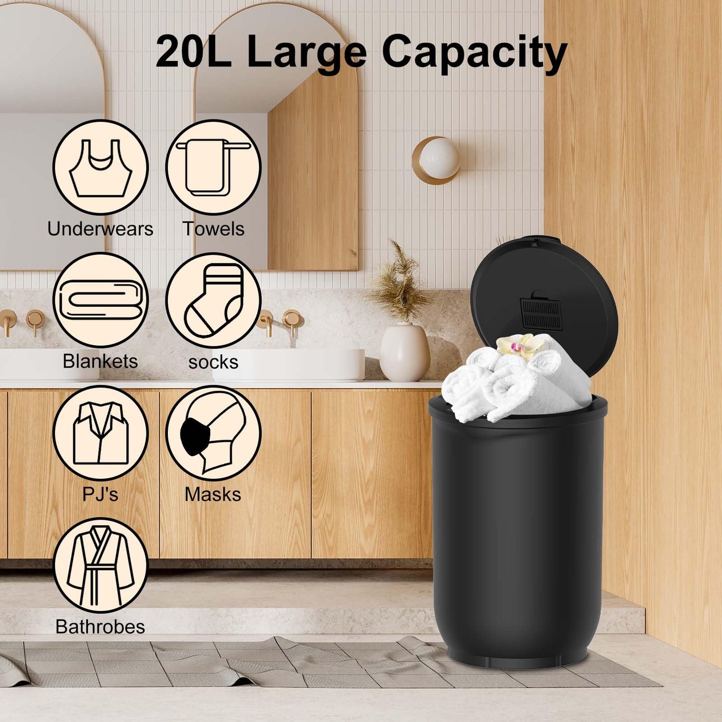 Ultra Large Capacity Towel Warmer Bucket, Rapid Heating with Timer, One-Button Digital Display Control, Safety Lock, Gifts for Him & Her, Auto Shut-Off, Fits 2 Large, Blankets, Bathrobes, PJ's