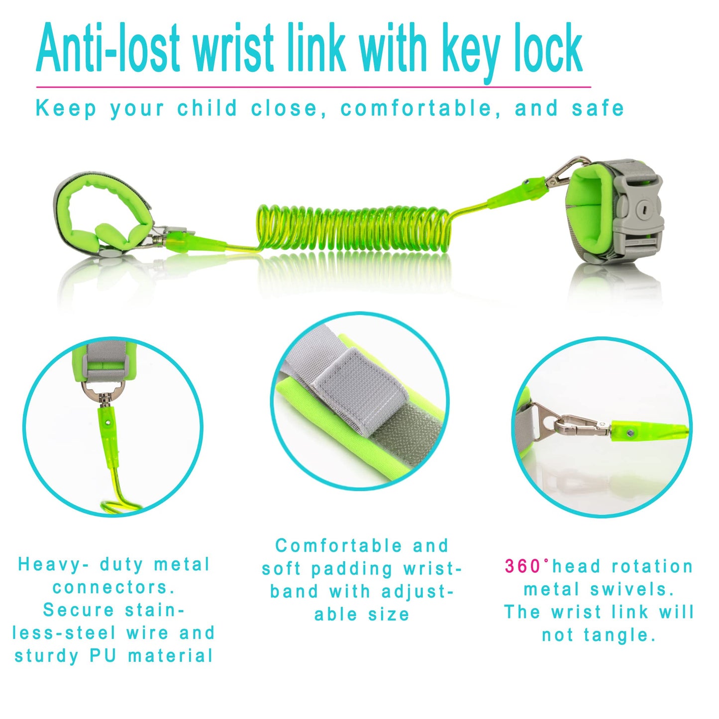 HappyVk Toddler Leash Harness Baby Anti Lost Wrist Link with Key Lock Kid Leash Child Safety Harness Ages 1-4 Cute Design Wild Animals